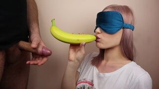 petite step sister got blindfolded in fruits game