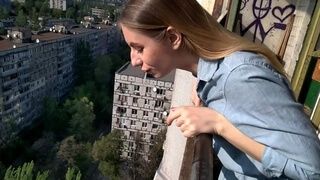 risky spat on passers when he cum in her mouth the hottest public blowjob